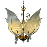 Chandelier, Murano Glass White Leaves, Brass Frame, Sku: 032981